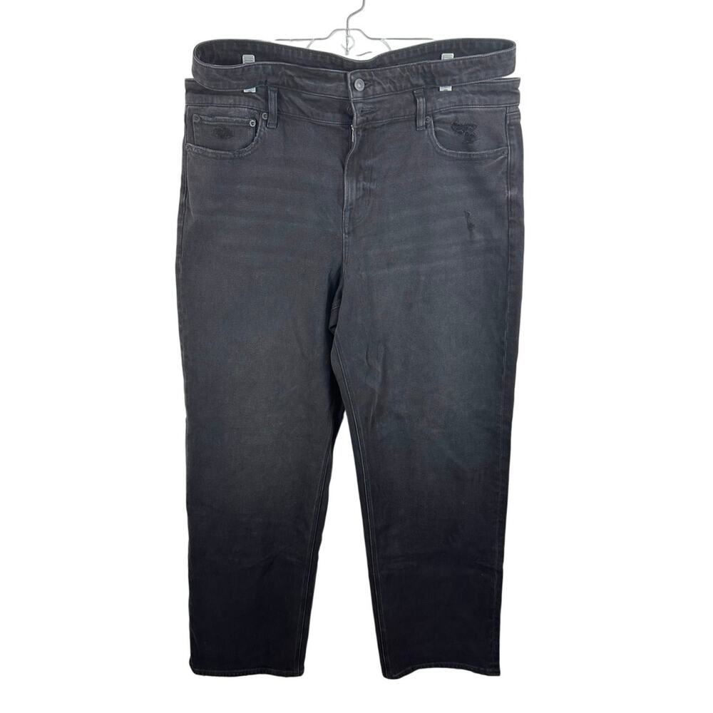 American Eagle Super High Rise Baggy Straight Cut Out Jeans Black Size 16 Long - Picture 1 of 16